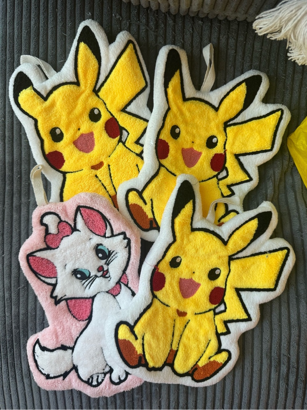 Pokemon Pikachu & Disney Marie Aristocats Plush Washcloth Towel Mat 4 Pc Lot